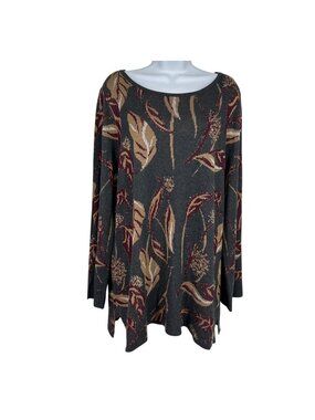 Chico’s Knit Domain Long Sleeves Tunic Leaf Design Pullover Sweater Sz 3 US XL